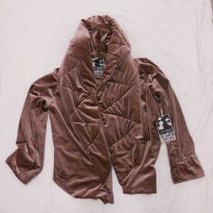 YFB velour quilted jacket S pink S2012 Tie Closed At Waist nwt